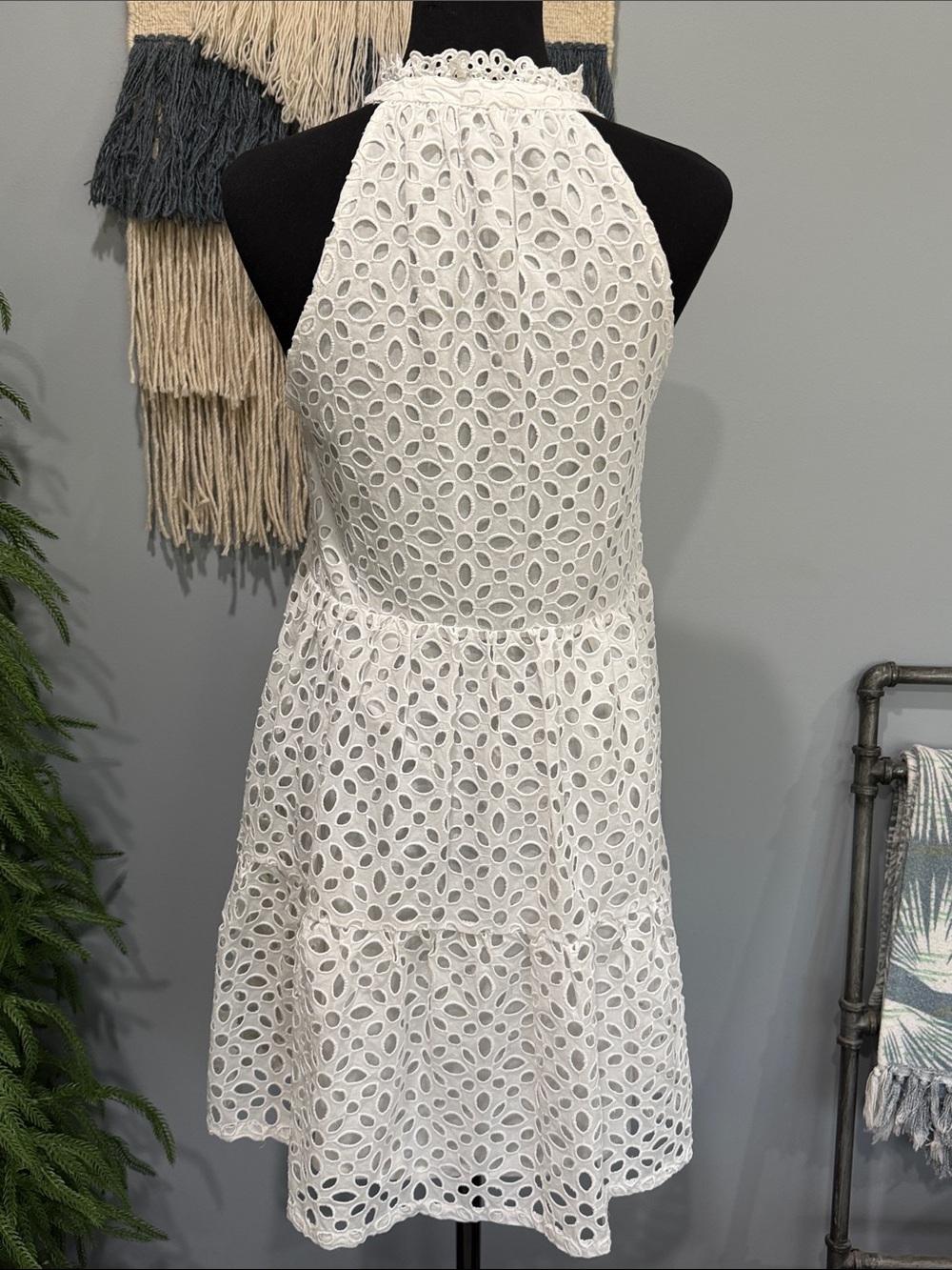 J.Crew White Eyelet Halter Dress Embroidered Summer Mini Dress Size S - Picture 7 of 15
